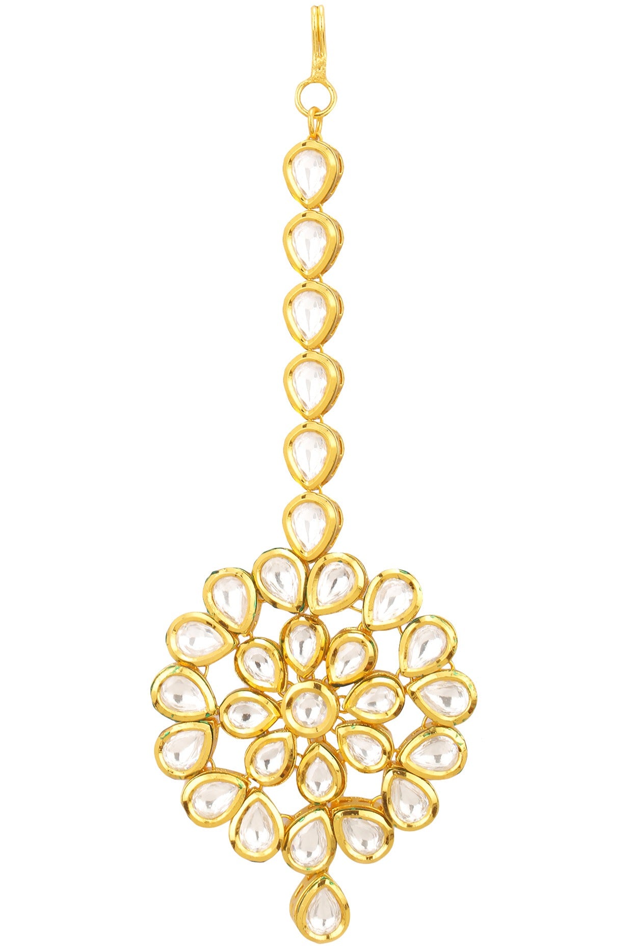 Gold Finish Kundan Polki Floral Maang Tikka