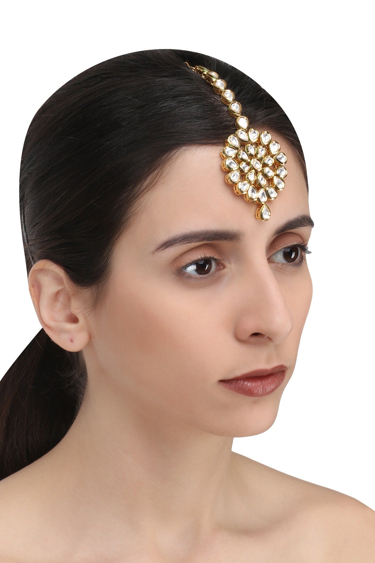 Gold Finish Kundan Polki Floral Maang Tikka