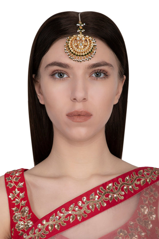 Gold Plated Pearl & Jadau Maang Tikka