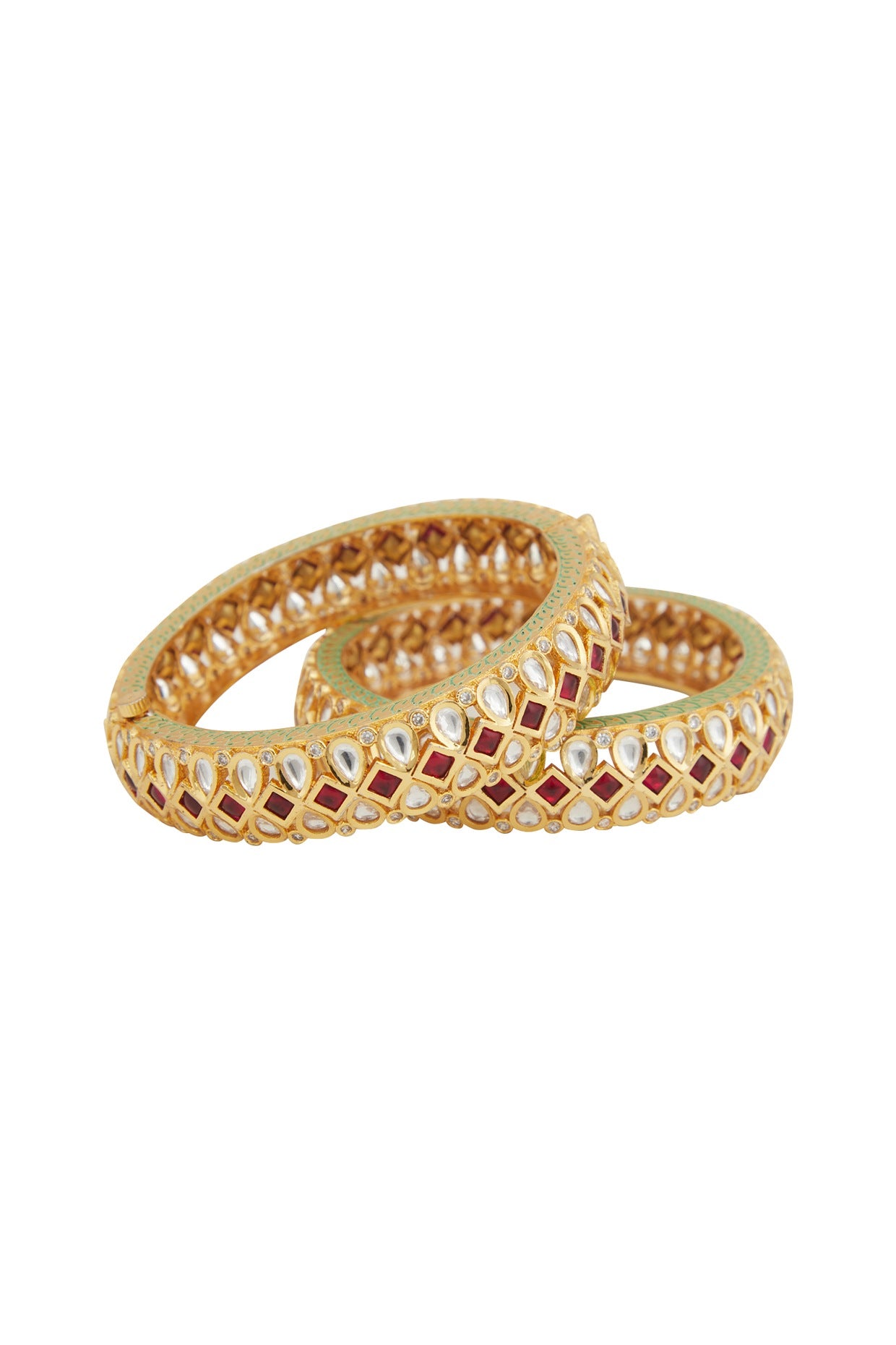 Gold Plated Kundan Polki & Ruby Kadas (Set Of 2)