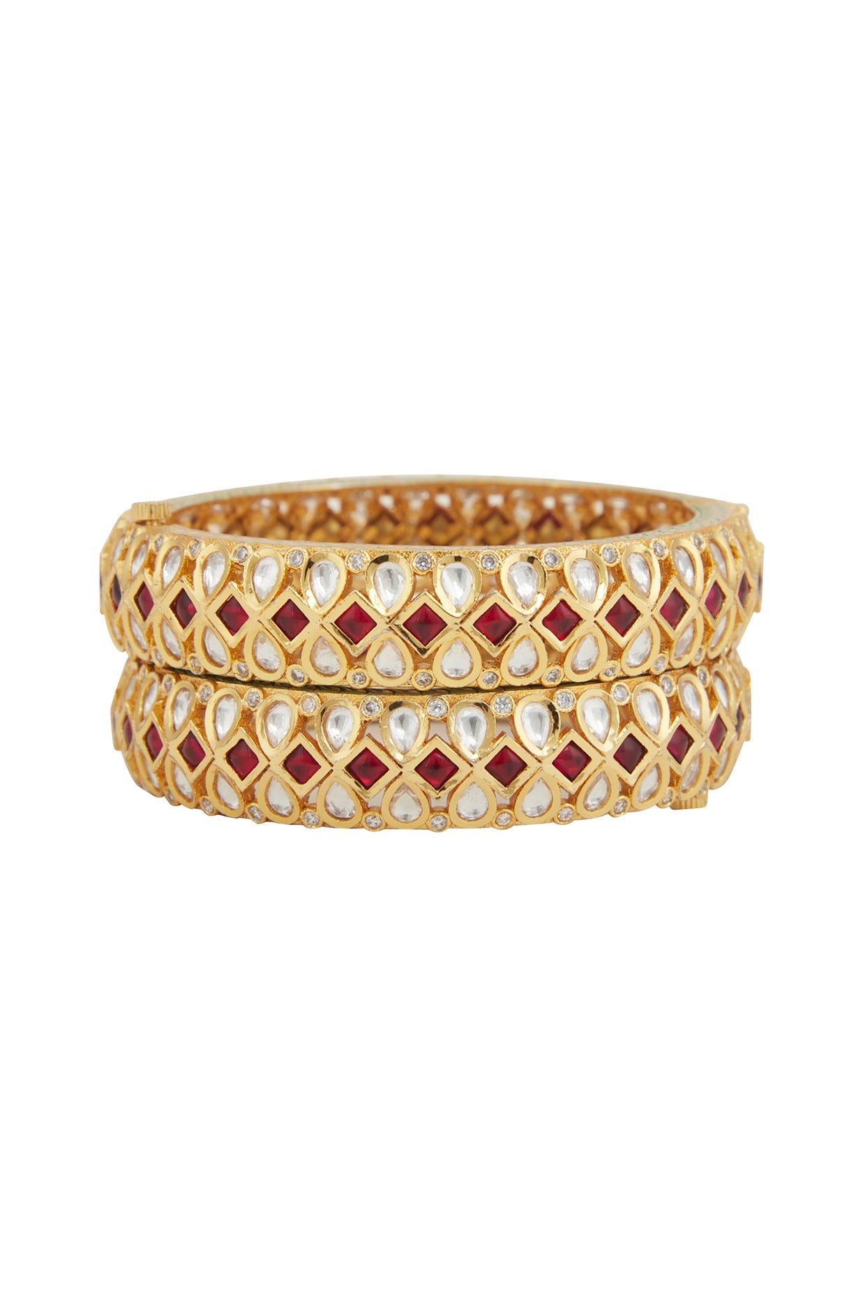 Gold Plated Kundan Polki & Ruby Kadas (Set Of 2)