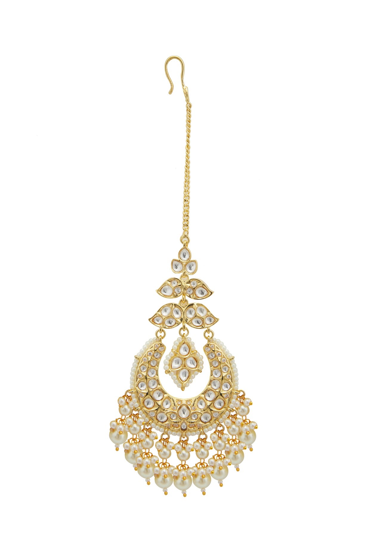 Gold Plated Kundan Polki & Pearl Maang Tikka