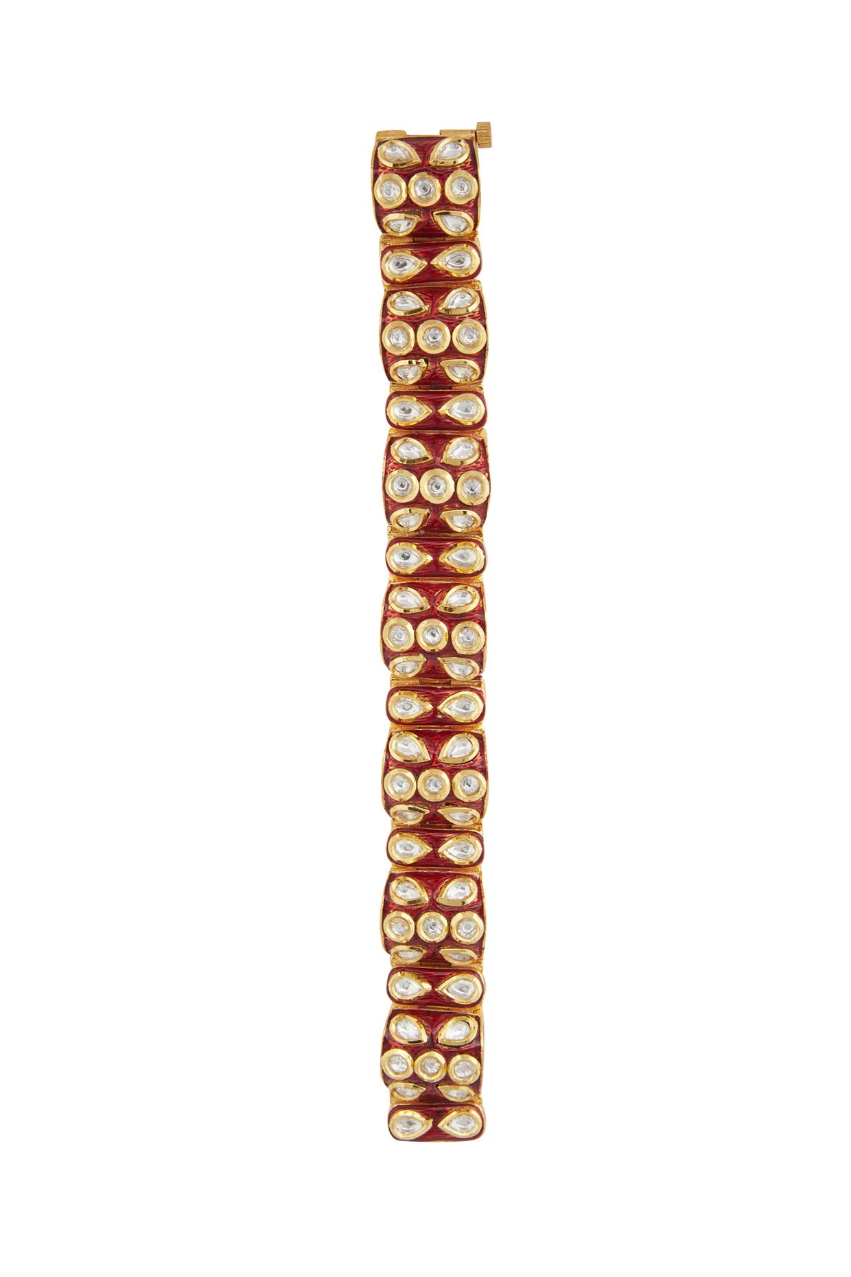 Gold Plated Kundan Polki Red Meenakari Openable Kada