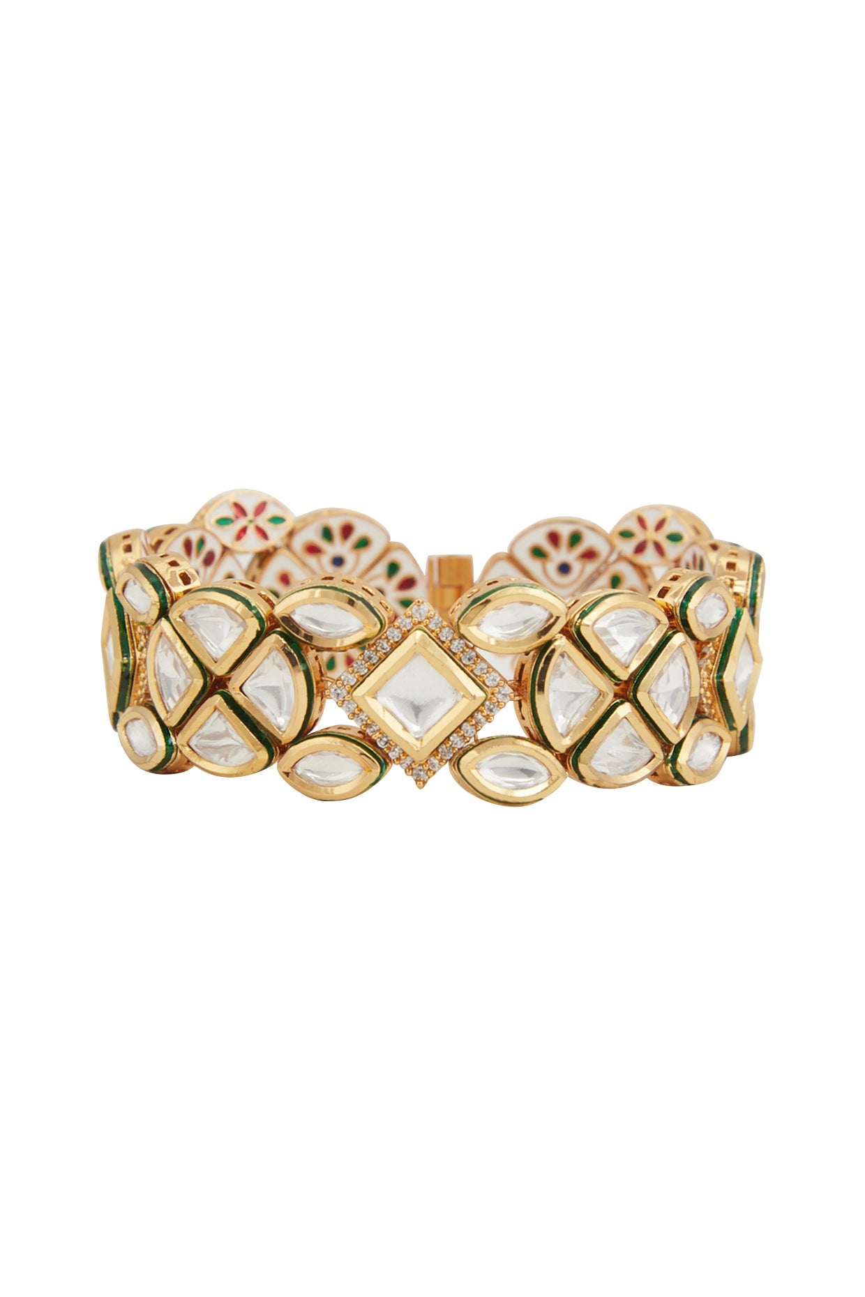 Gold Plated Kundan Polki Openable Bracelet