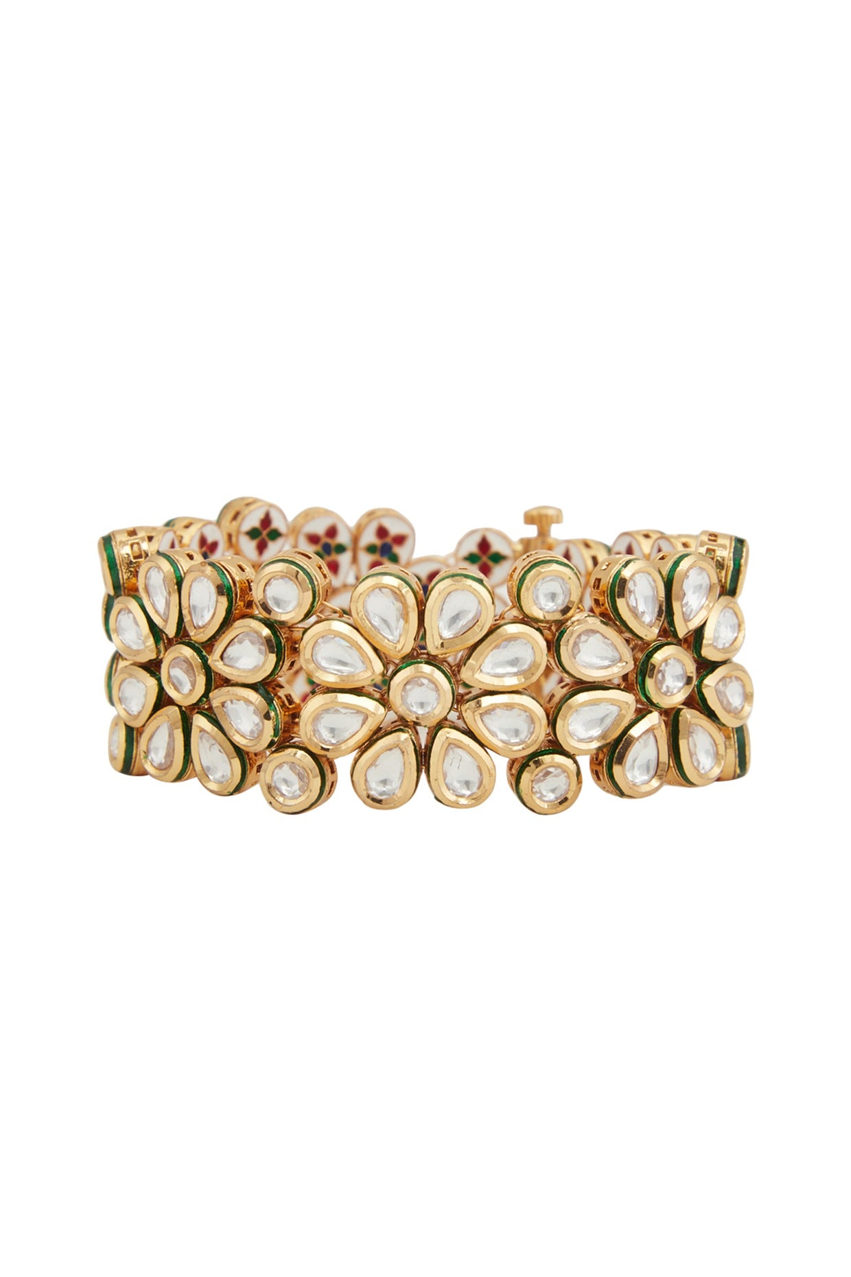 Gold Plated Kundan Polki Openable Bracelet