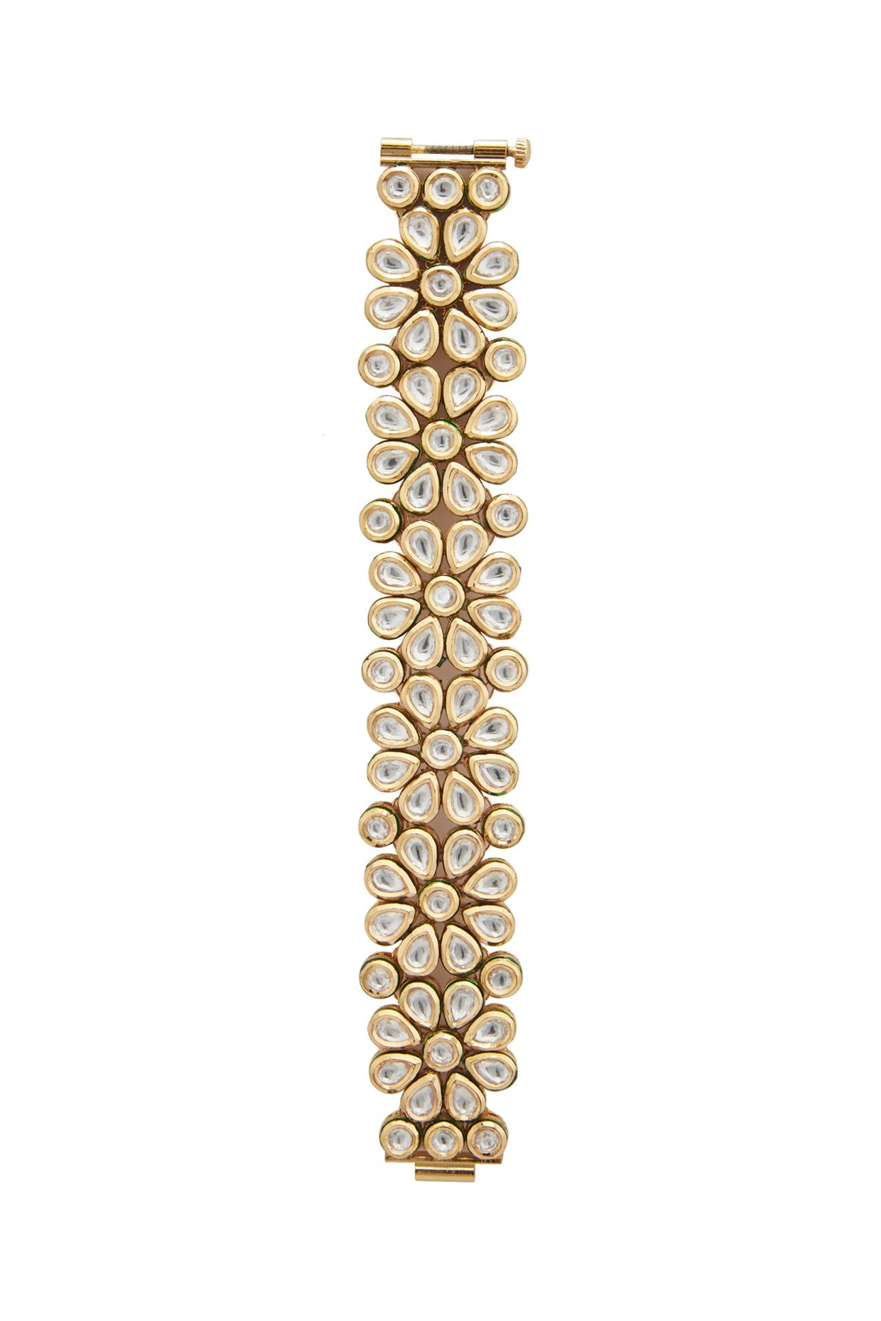 Gold Plated Kundan Polki Openable Bracelet