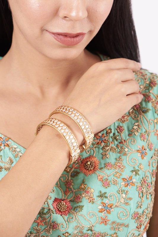 Gold Plated Kundan Polki Bangles (Set of 2)