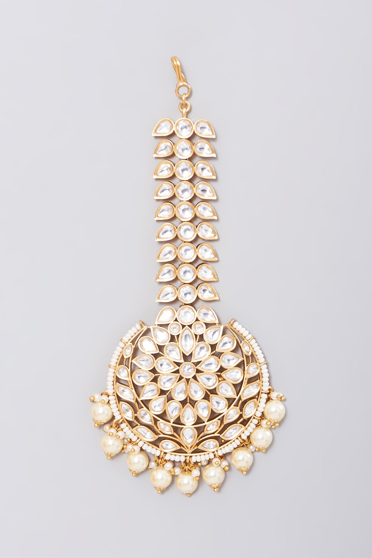 Gold Finish Kundan Polki & Pearl Maang Tikka