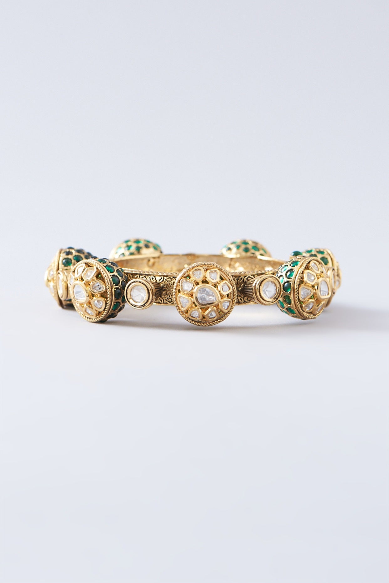 Gold Plated Green Kundan Polki Kada