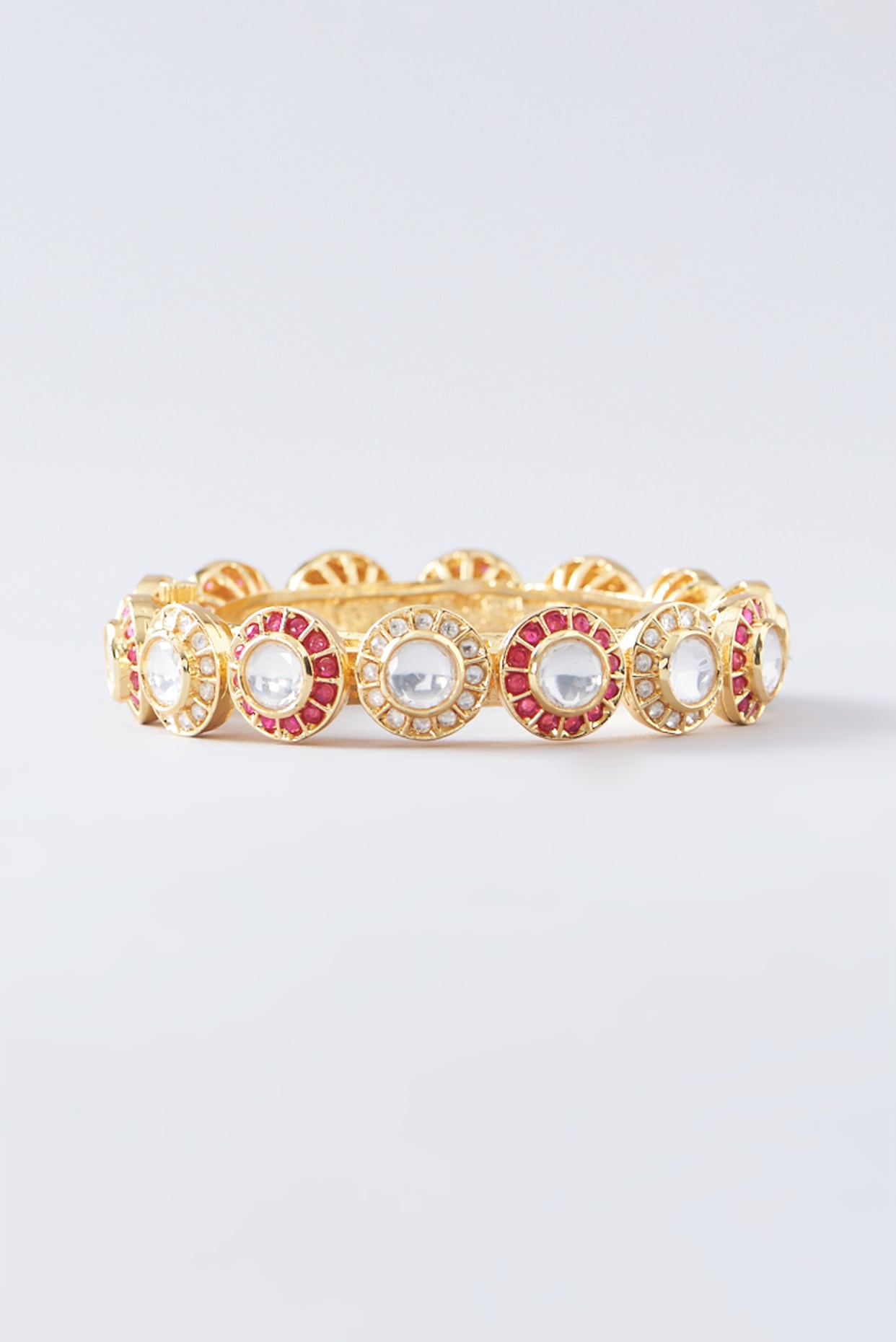 Gold Plated Kundan Polki & Ruby Stone Kada