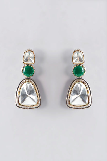Two Tone Finish Kundan Polki & Green Stone Necklace Set