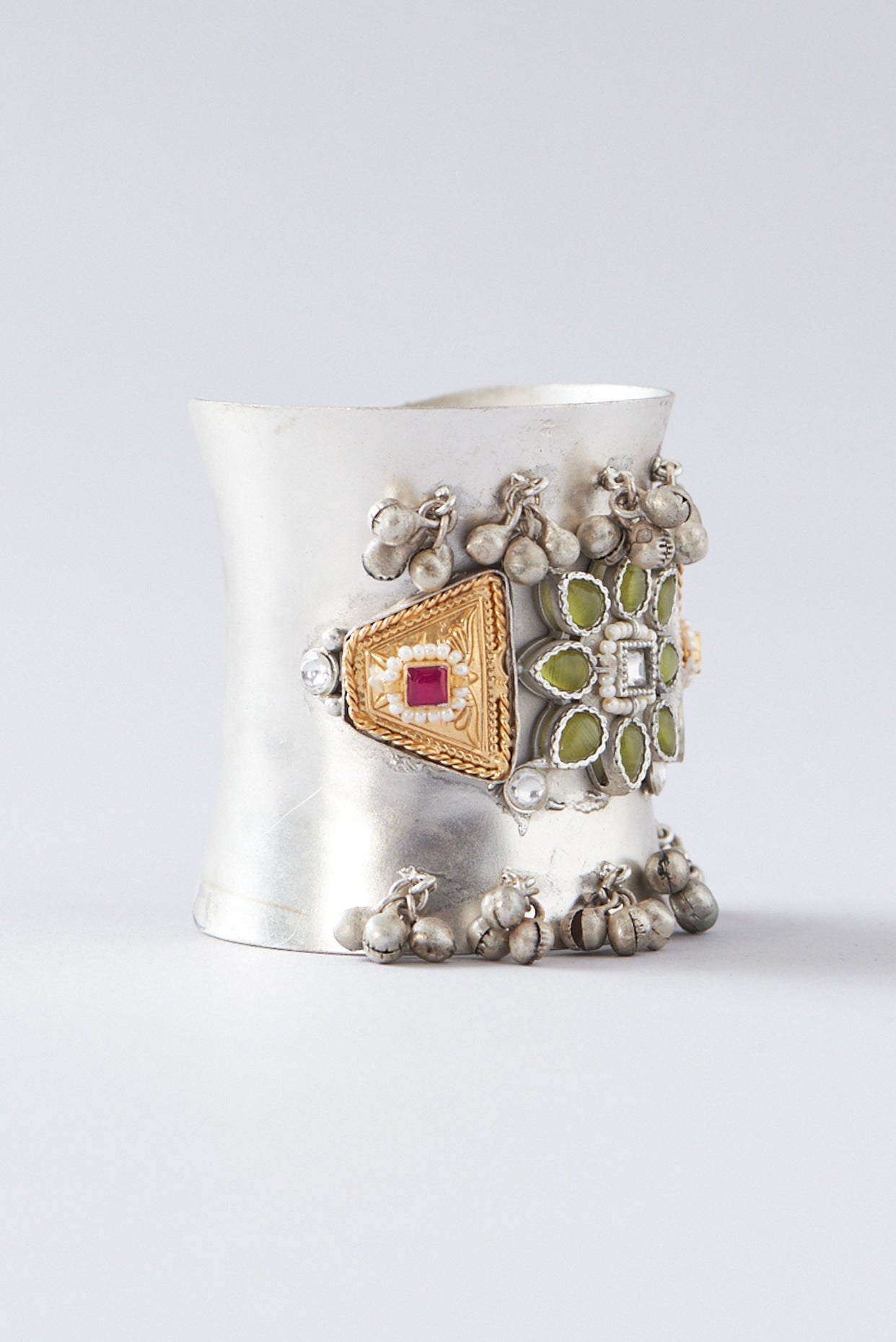 Oxidised Finish Red Kundan Polki Cuff Bangle