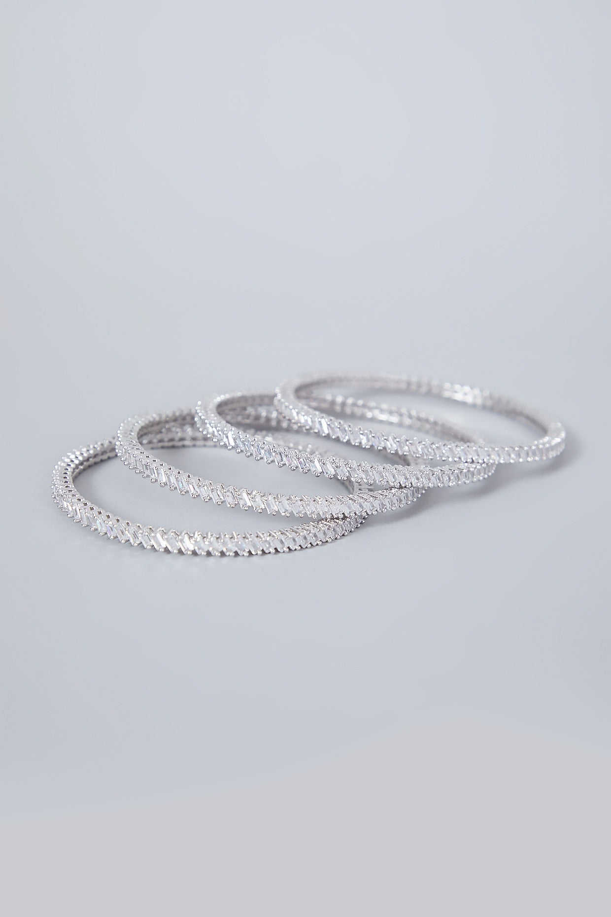 White Finish Diamond Bangles (Set of 4)