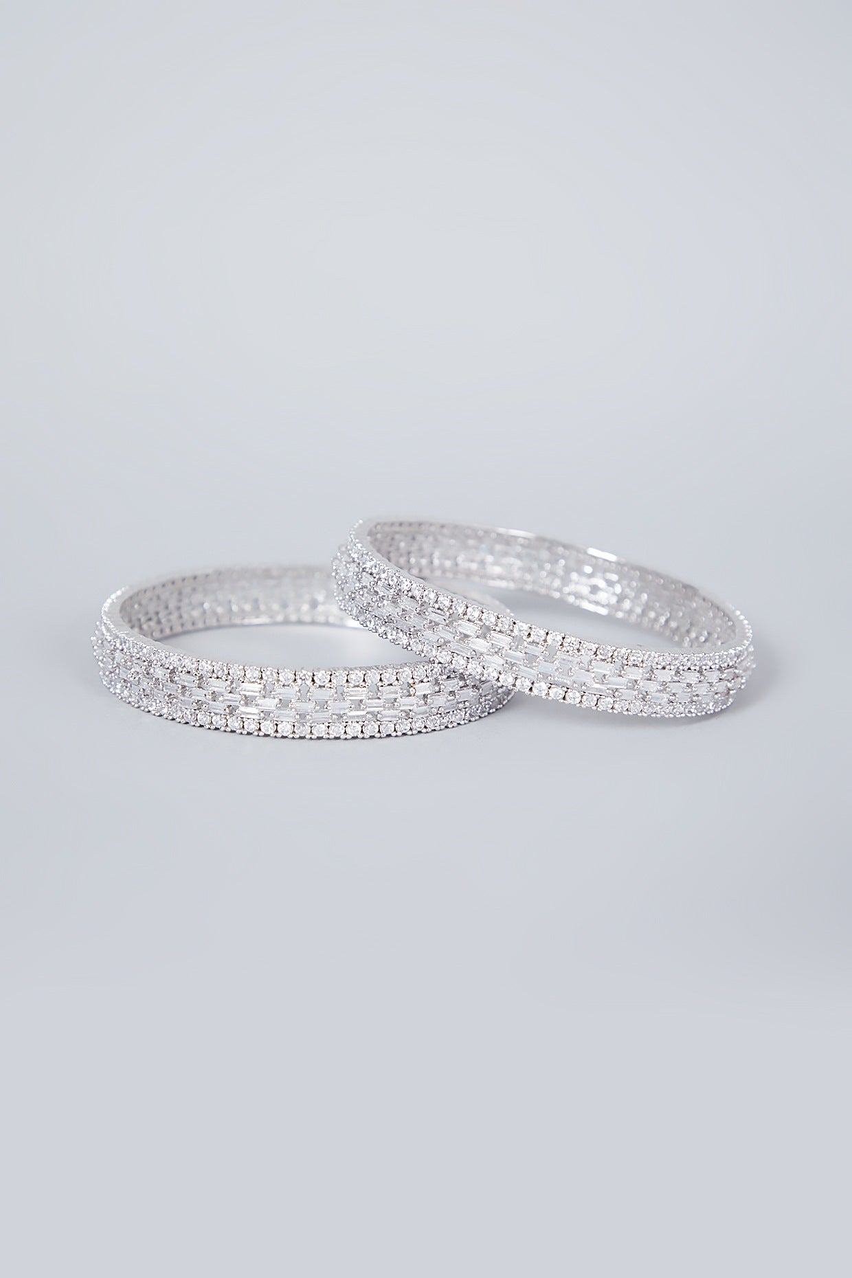 White Finish Diamond Bangles (Set of 2)