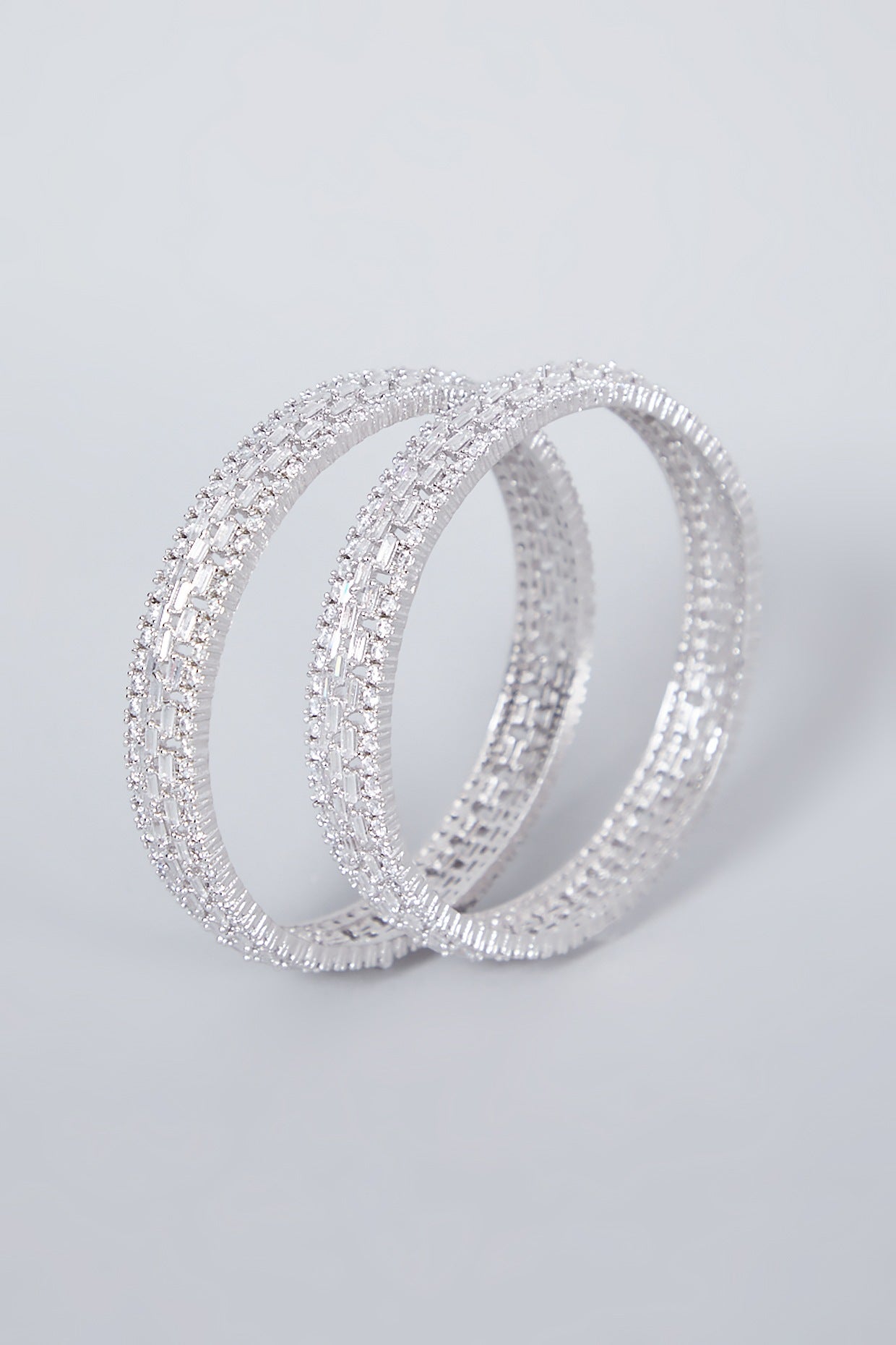 White Finish Diamond Bangles (Set of 2)