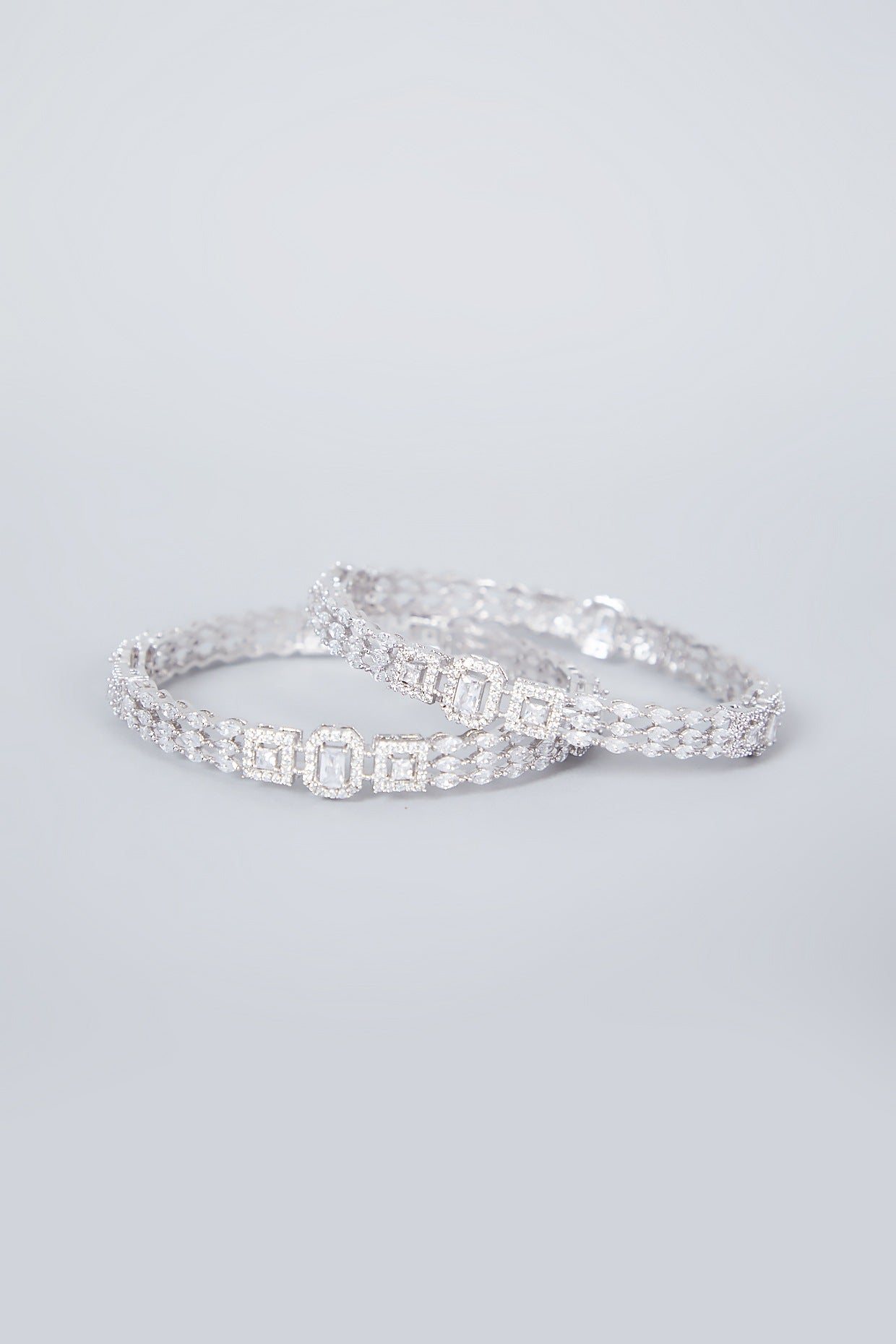 White Finish Diamond Bangles (Set of 2)