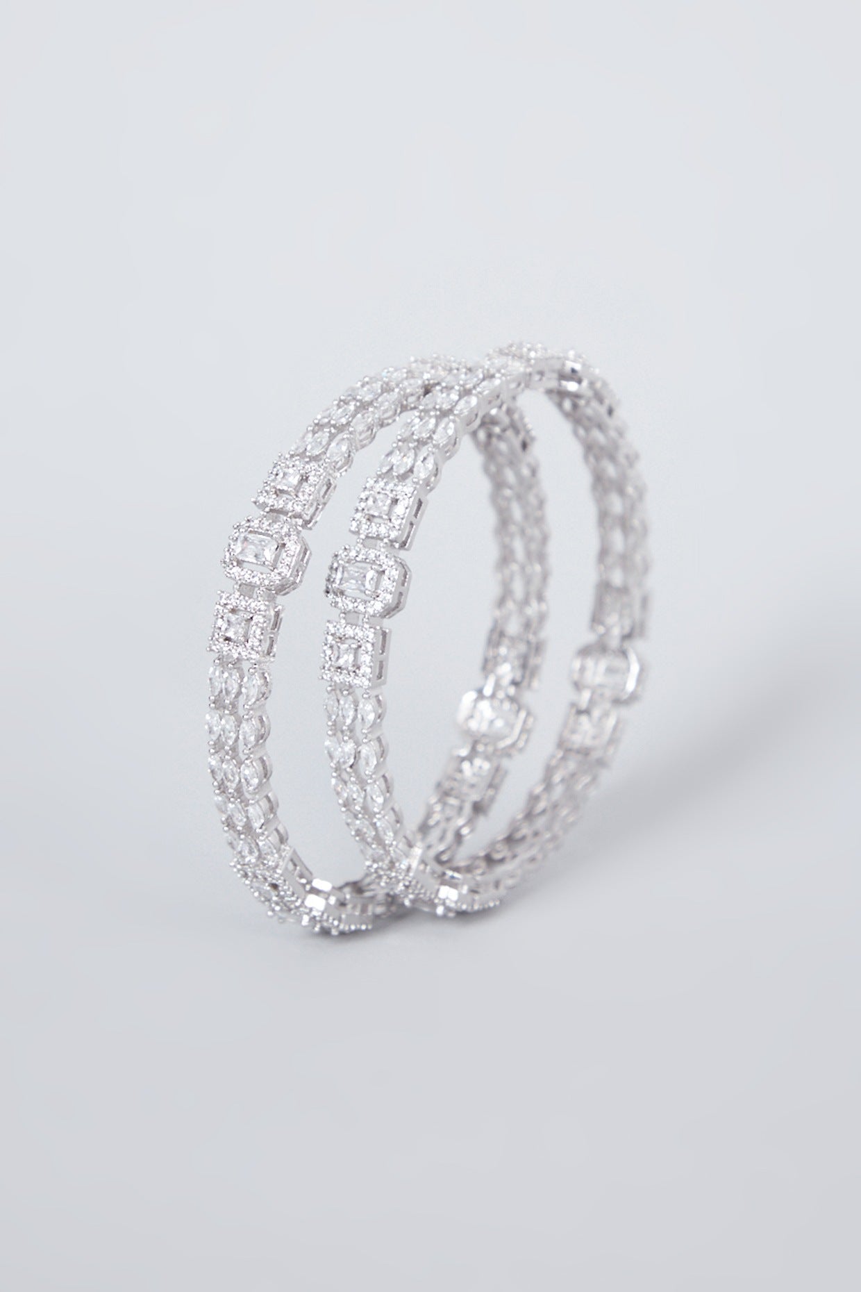 White Finish Diamond Bangles (Set of 2)