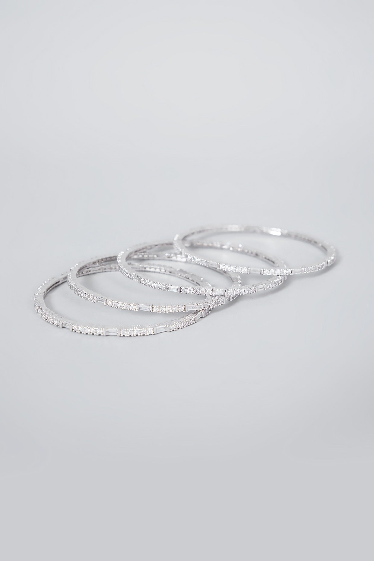 White Finish Diamond Bangles (Set of 4)