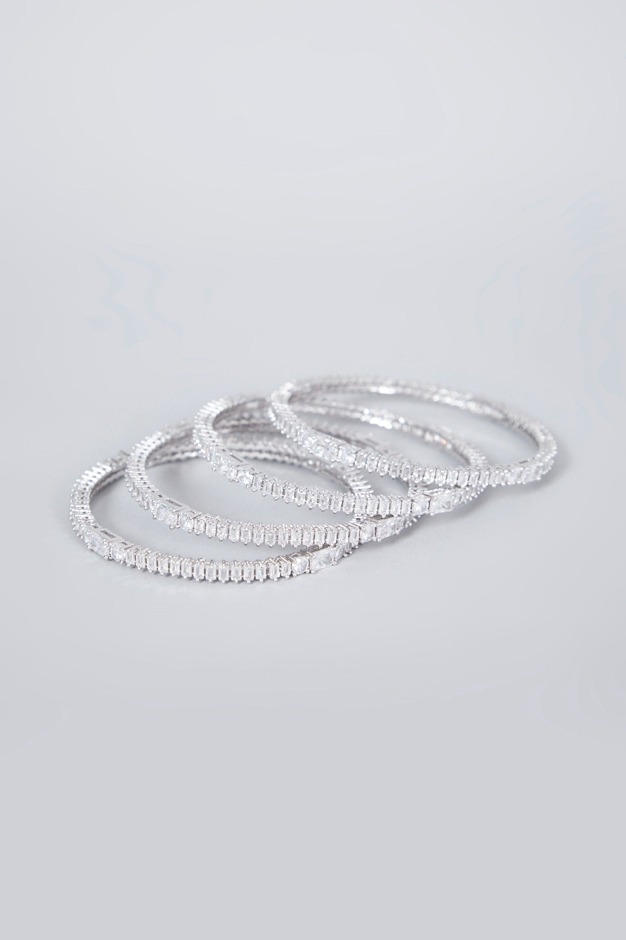 White Finish Diamond Bangles (Set of 4)