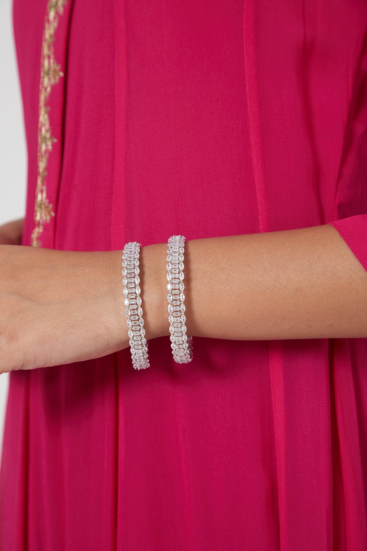 White Finish Diamond Bangles (Set Of 2)