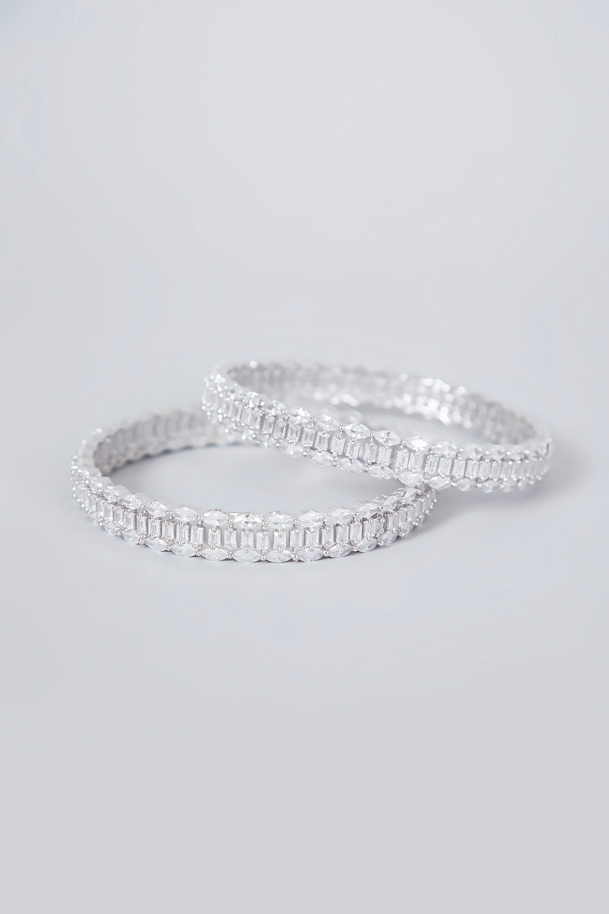 White Finish Diamond Bangles (Set Of 2)