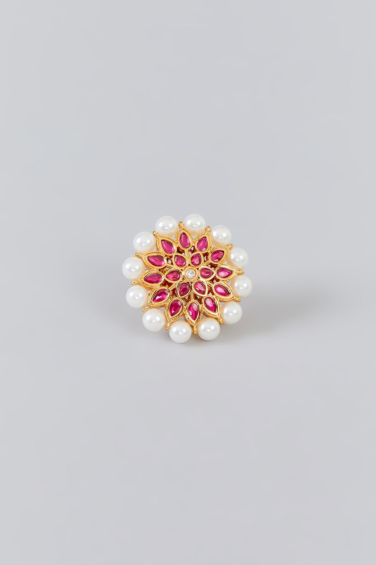 Gold Finish Kundan Polki Ring