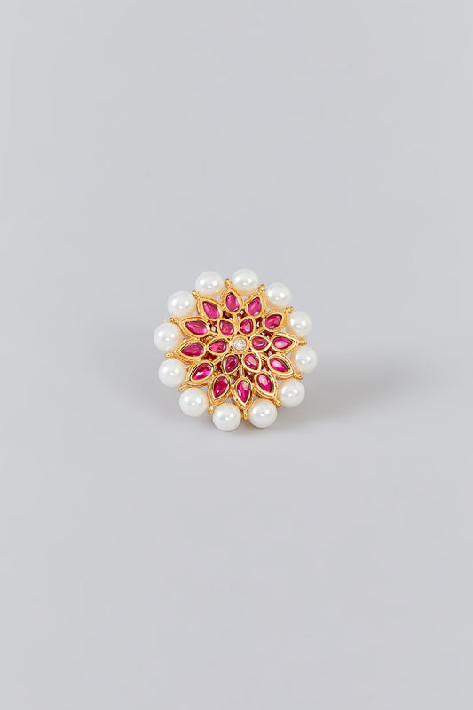 Gold Finish Kundan Polki Ring