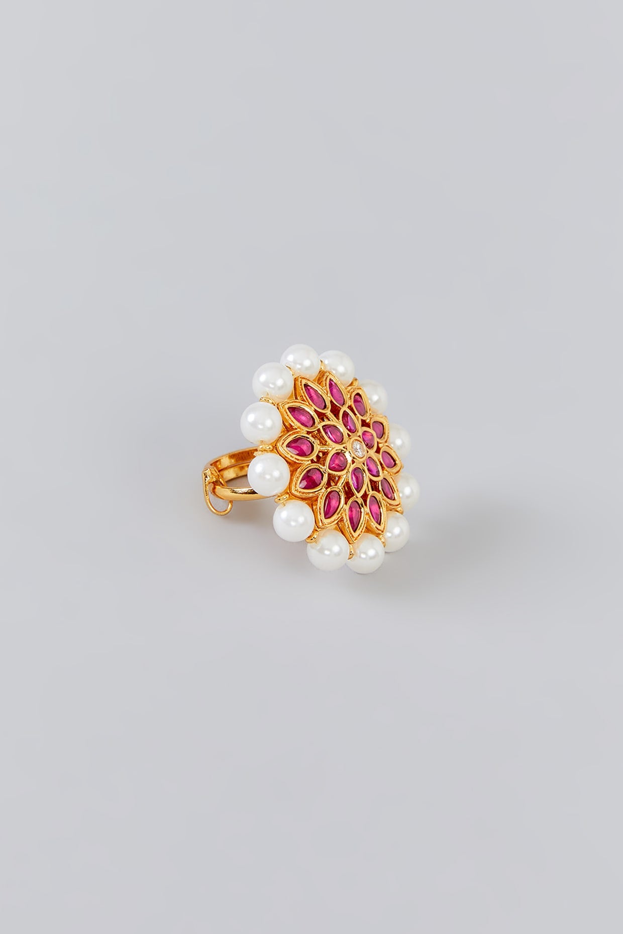 Gold Finish Kundan Polki Ring