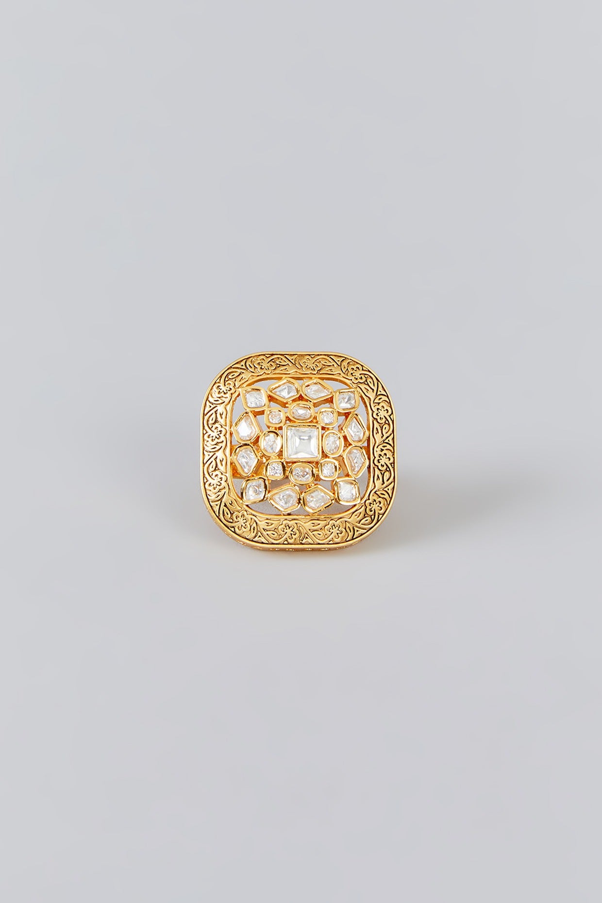 Gold Finish Kundan Polki Ring