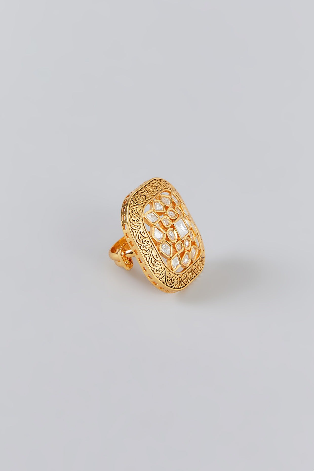 Gold Finish Kundan Polki Ring