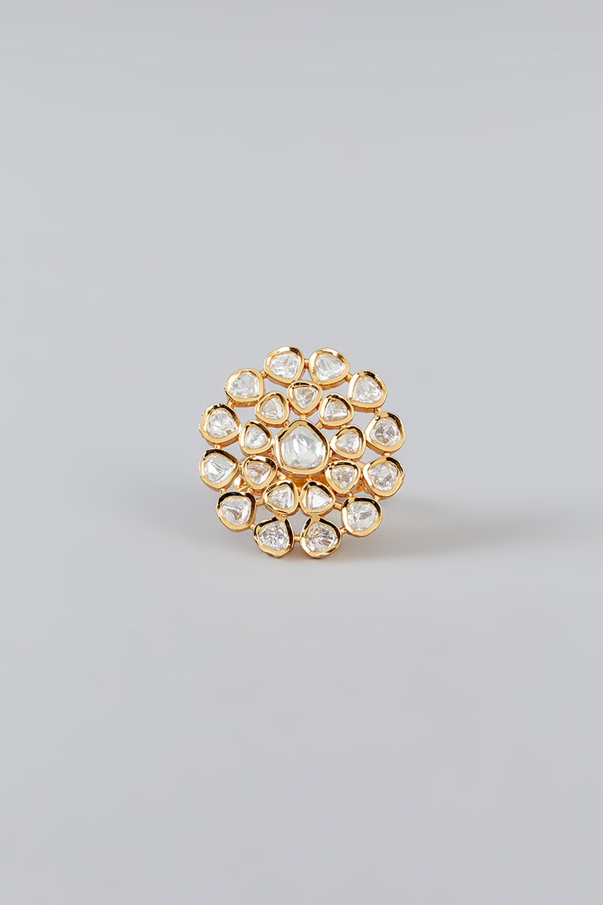 Gold Finish Kundan Polki Ring