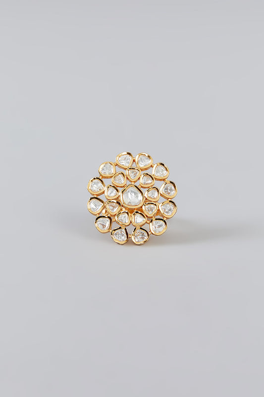 Gold Finish Kundan Polki Ring