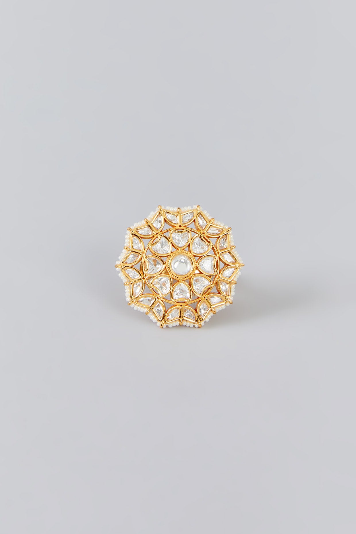 Gold Finish Kundan Polki Ring