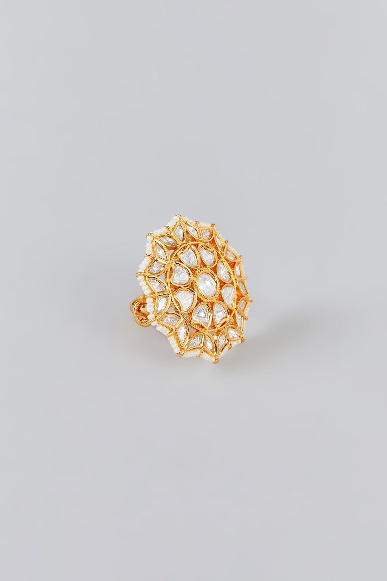 Gold Finish Kundan Polki Ring