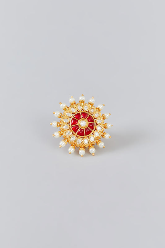 Gold Finish Kundan Polki Ring