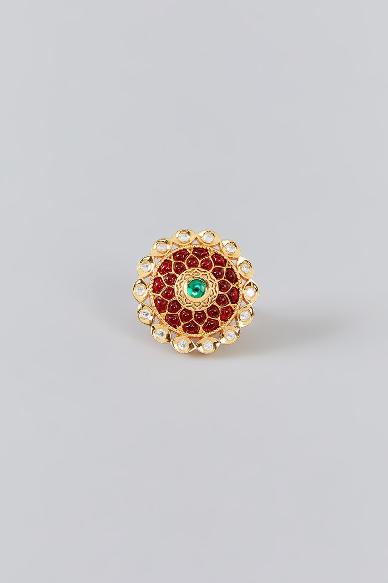 Gold Finish Kundan Polki Ring