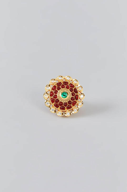 Gold Finish Kundan Polki Ring