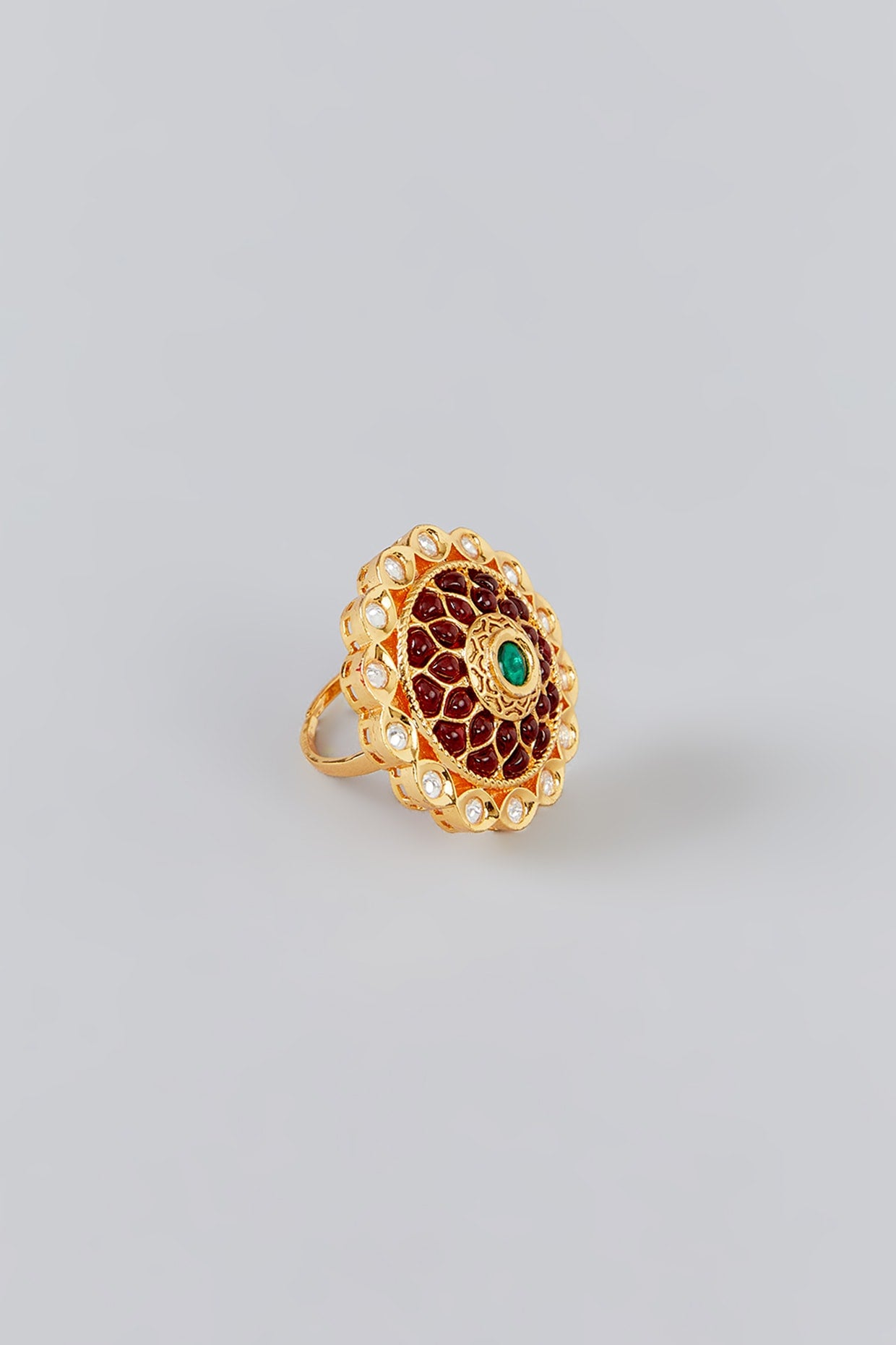 Gold Finish Kundan Polki Ring