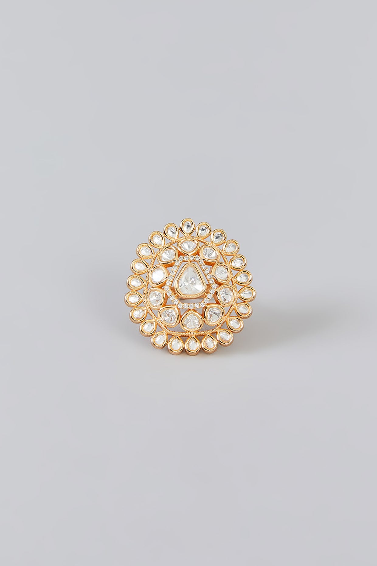 Gold Finish Kundan Polki Ring