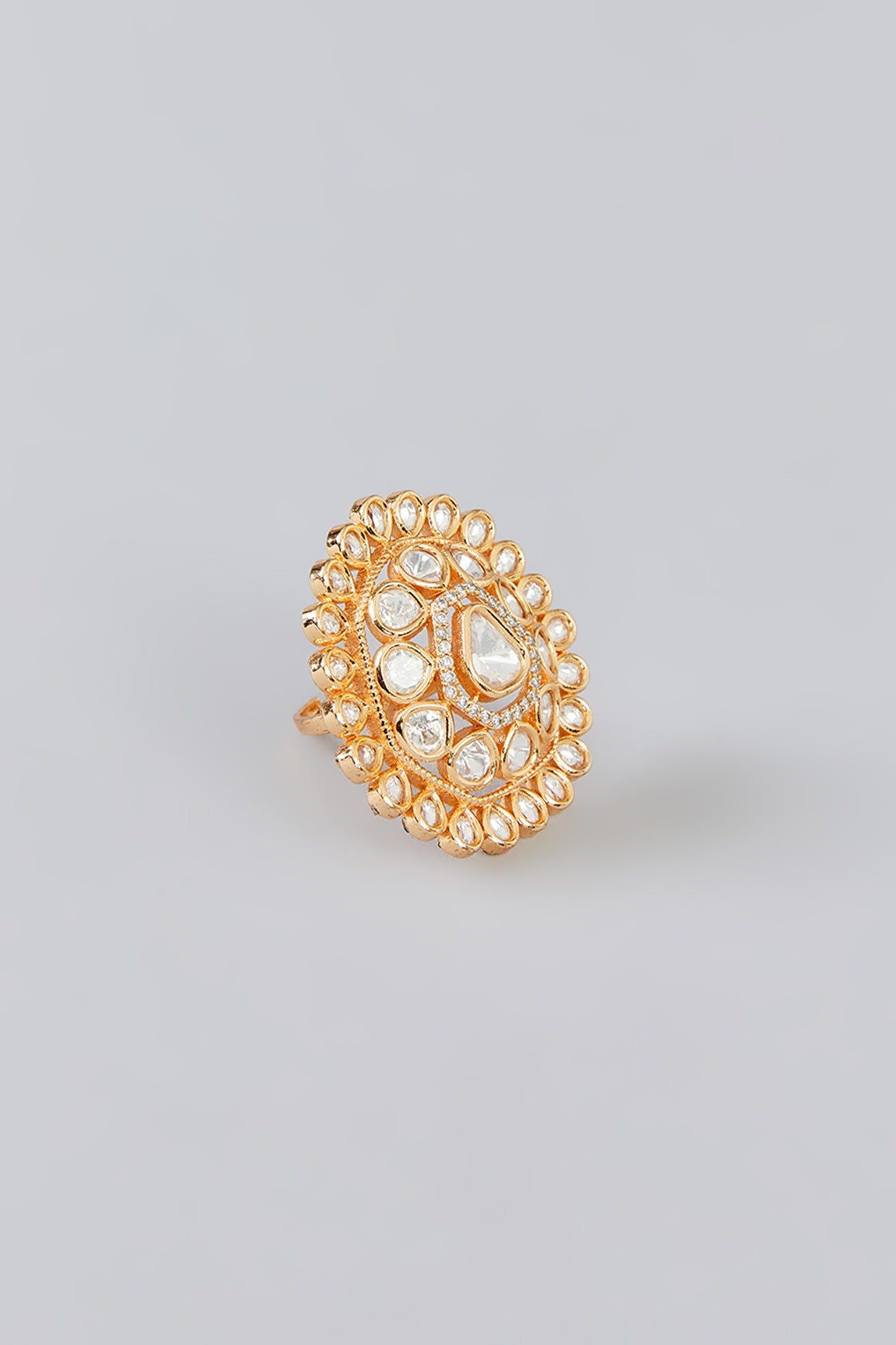 Gold Finish Kundan Polki Ring