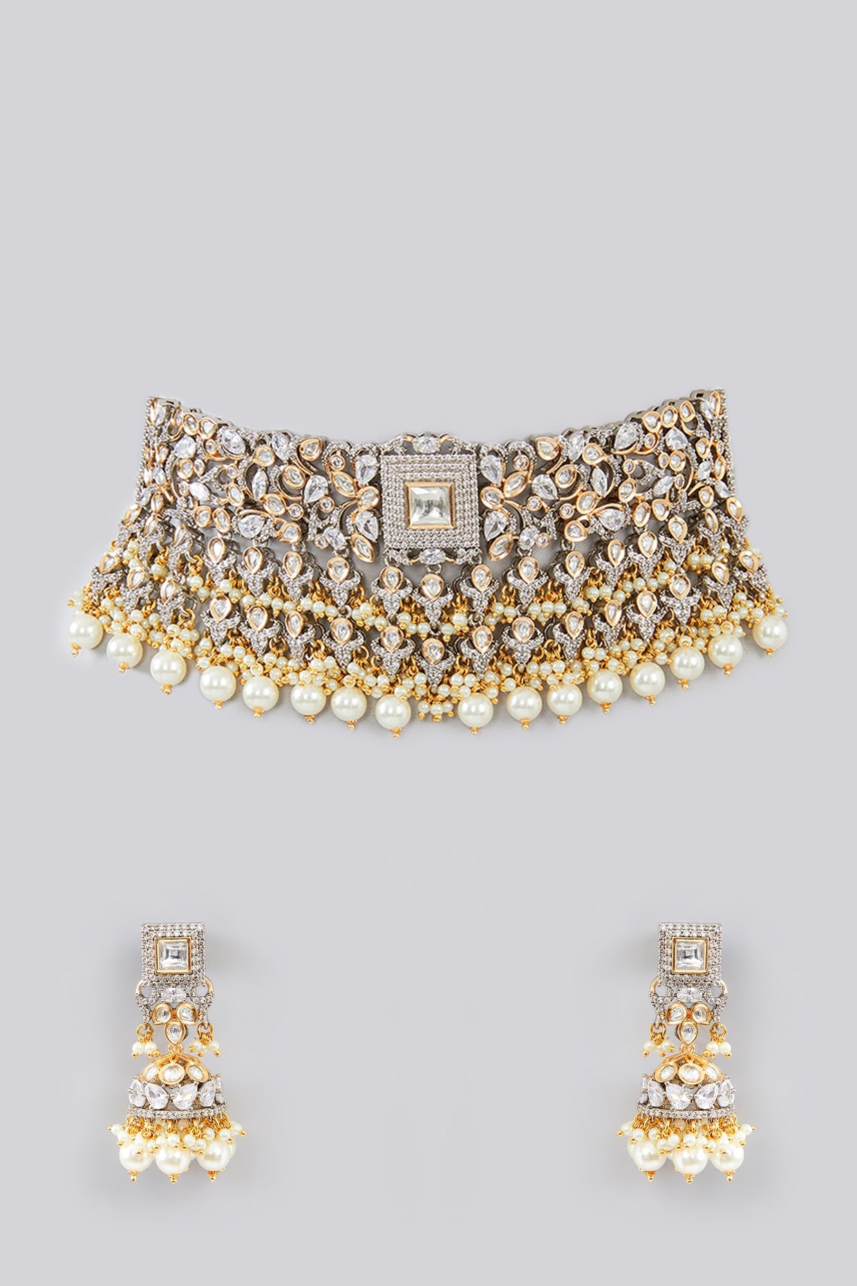 Gold Finish Kundan Polki Choker Necklace Set