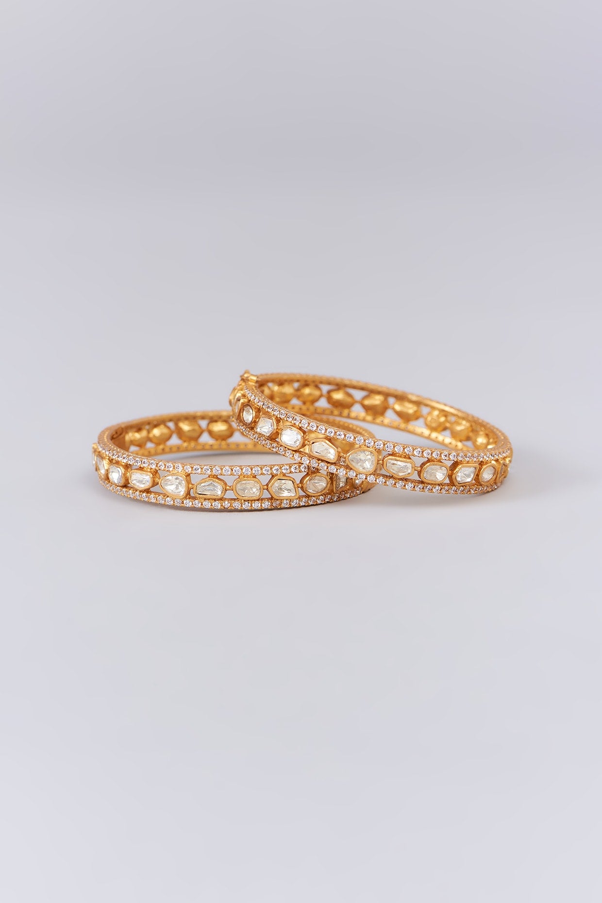 Gold Finish Moissanite Polki Bangles (Set of 2)