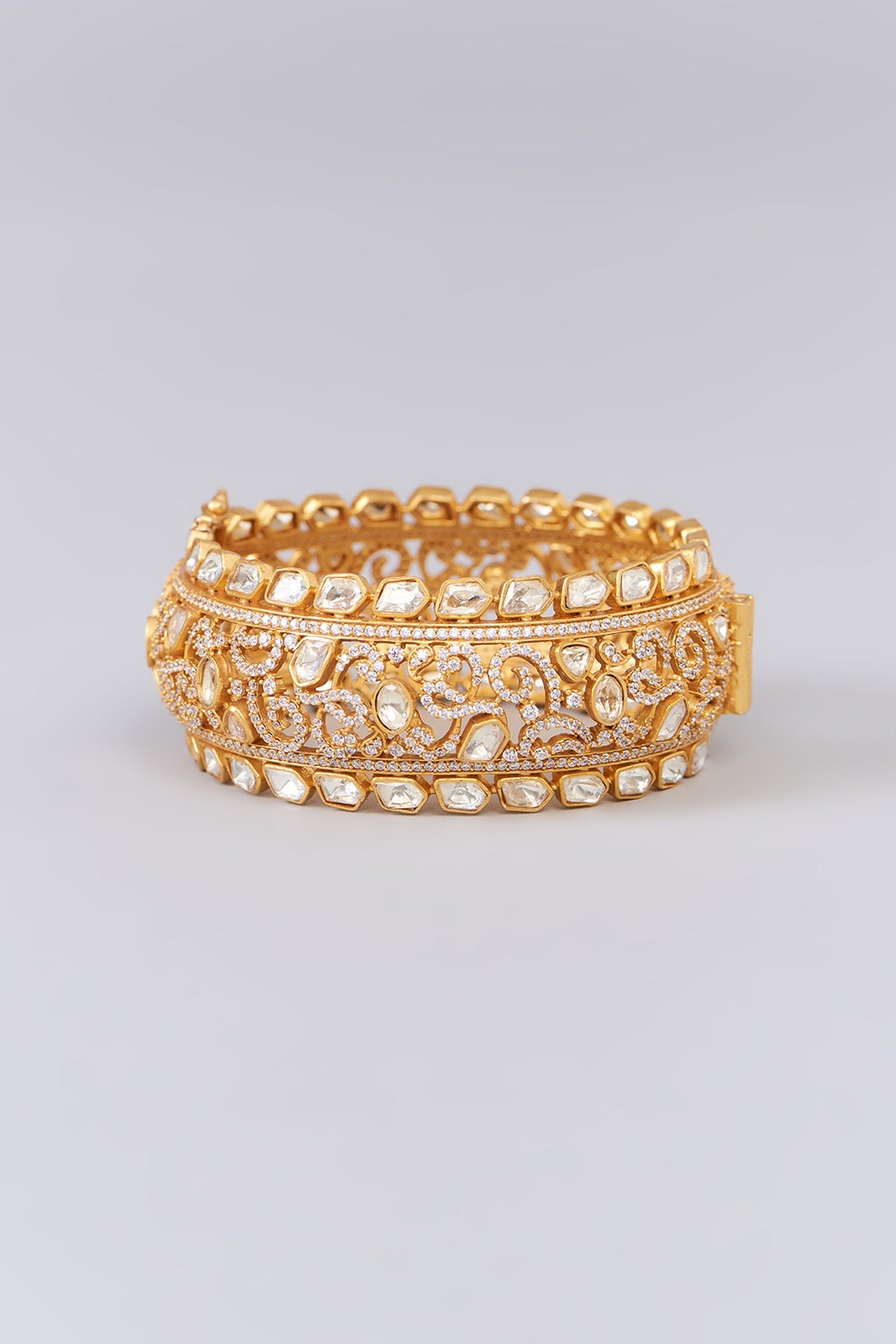 Gold Finish Moissanite Polki Kada