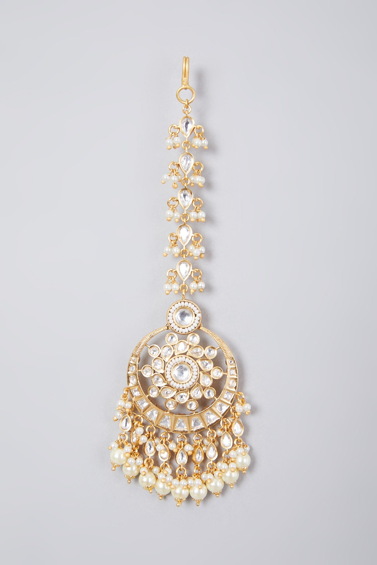 Gold Plated Pearl & Kundan Polki Maang Tikka