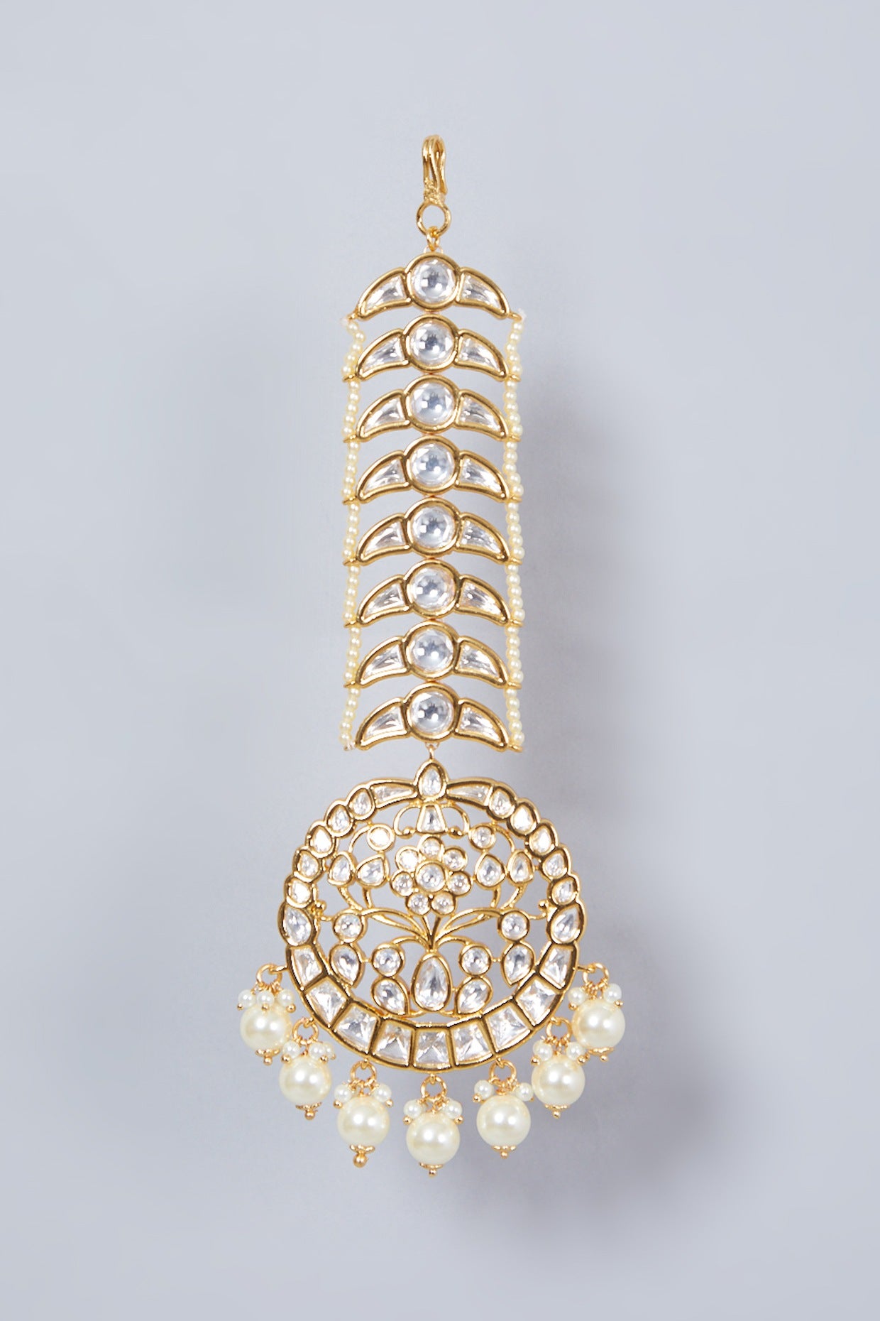 Gold Plated Kundan Polki & Pearl Maang Tikka