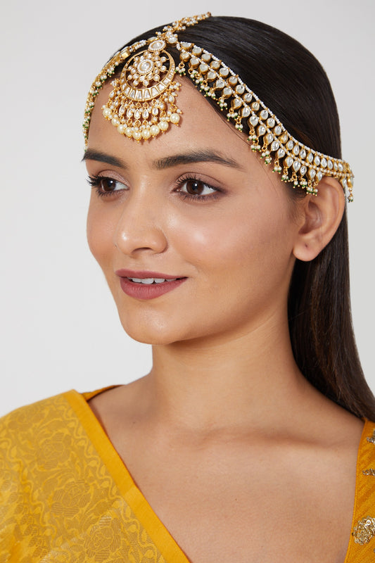 Gold Plated Kundan Polki & Pearl Matha Patti