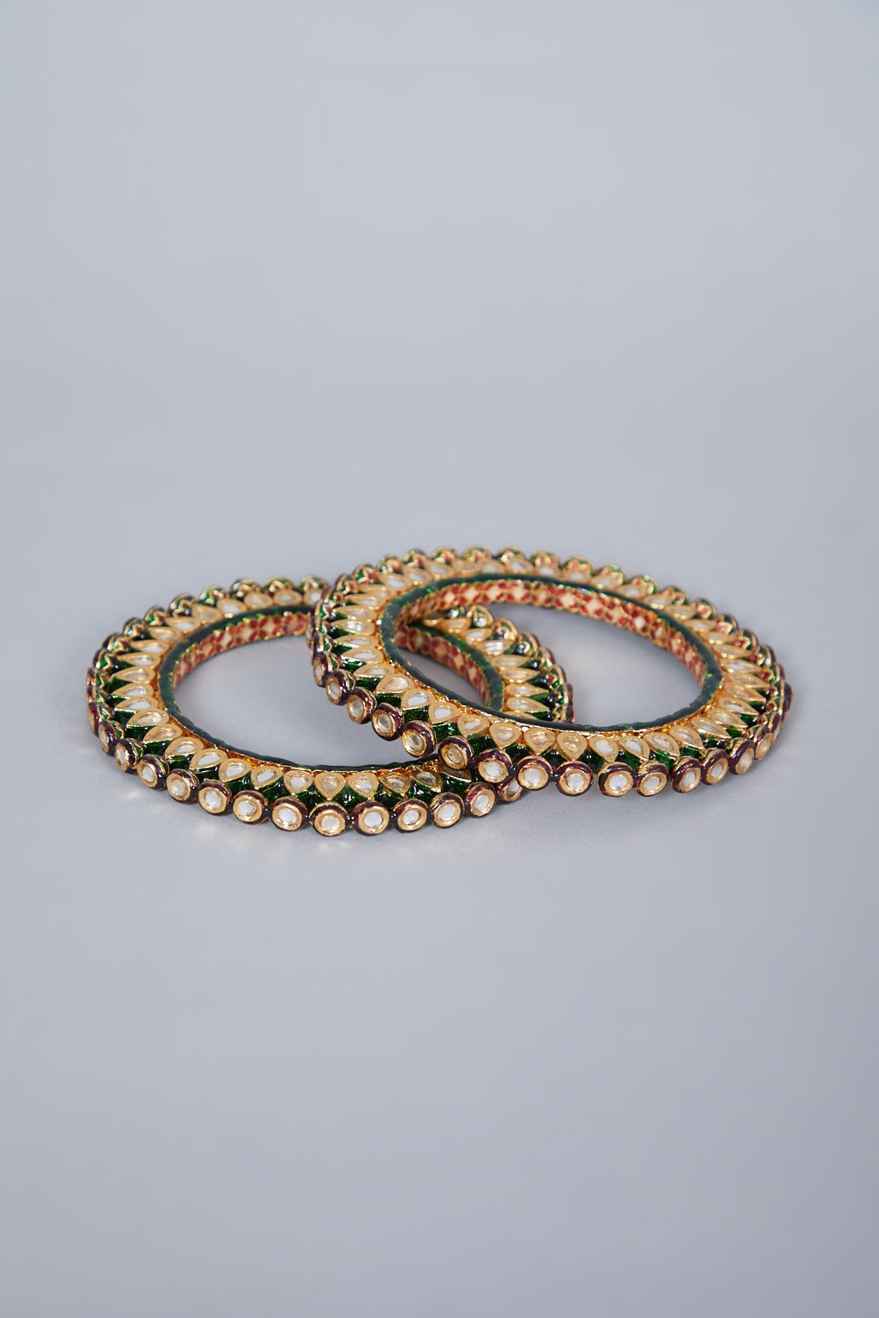 Gold Plated Kundan Polki Pacheli Kadas (Set Of 2)