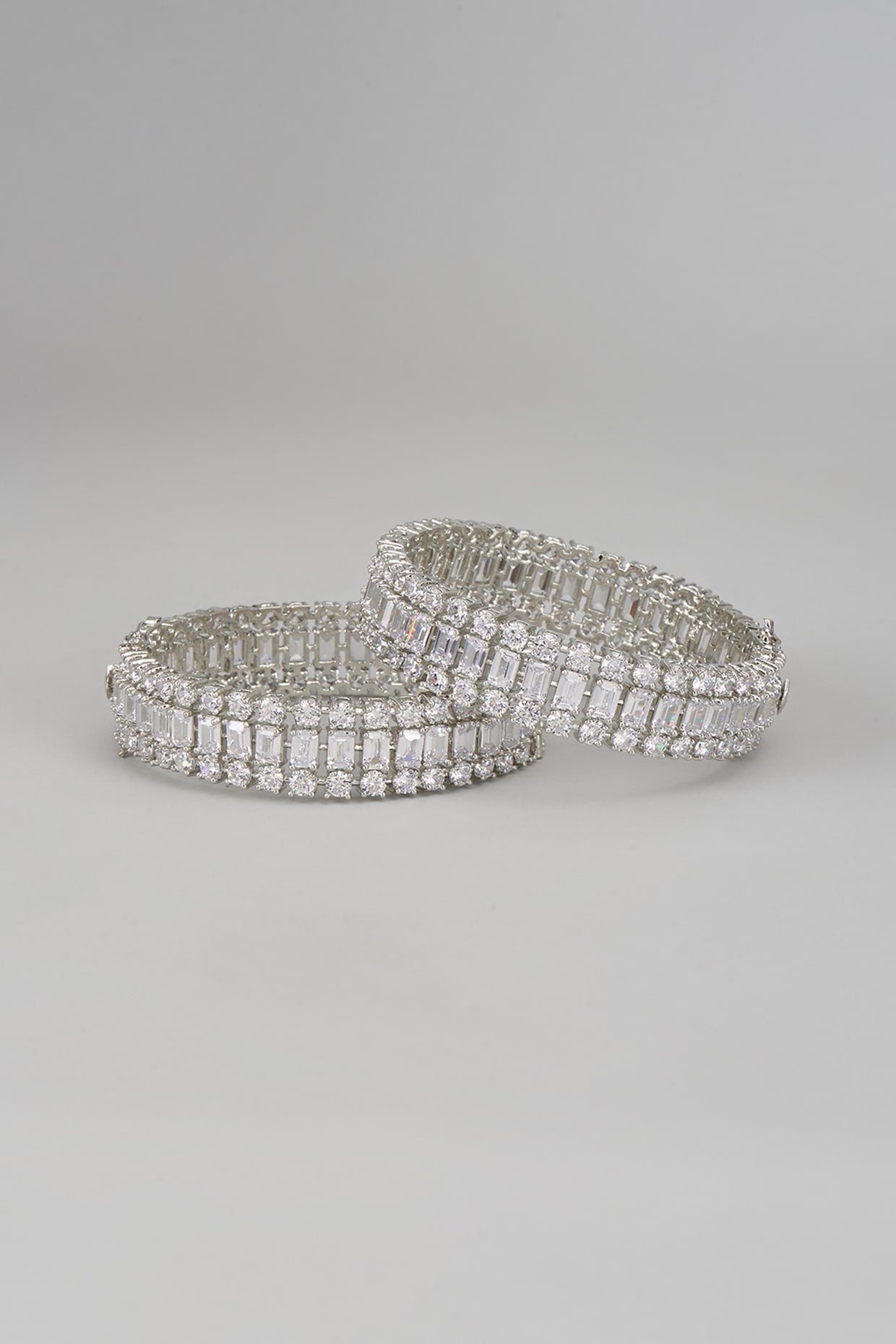 White Finish Faux Diamond Bangles (Set Of 2)