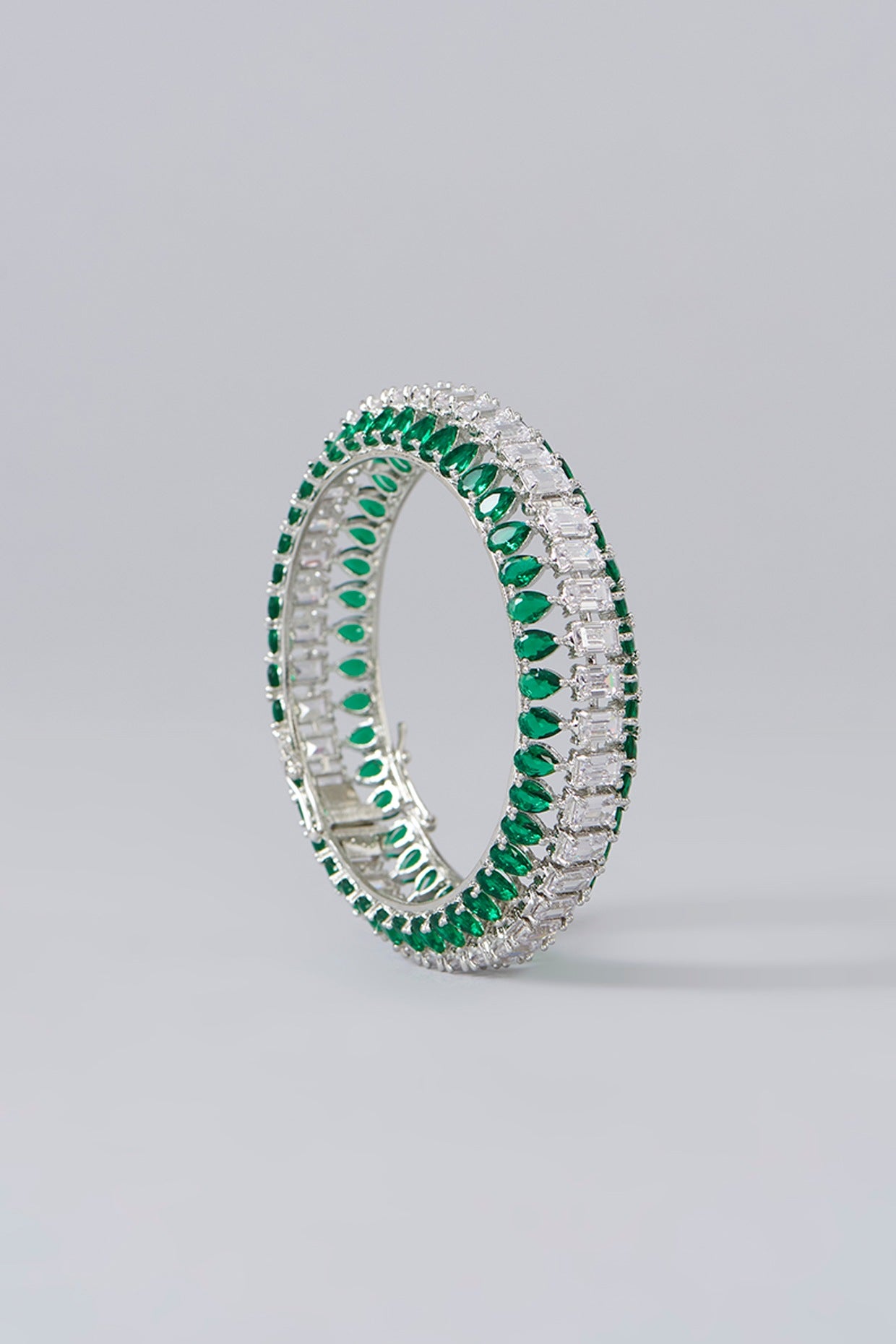 White Finish Diamond & Green Stone Bangles (Set of 2)