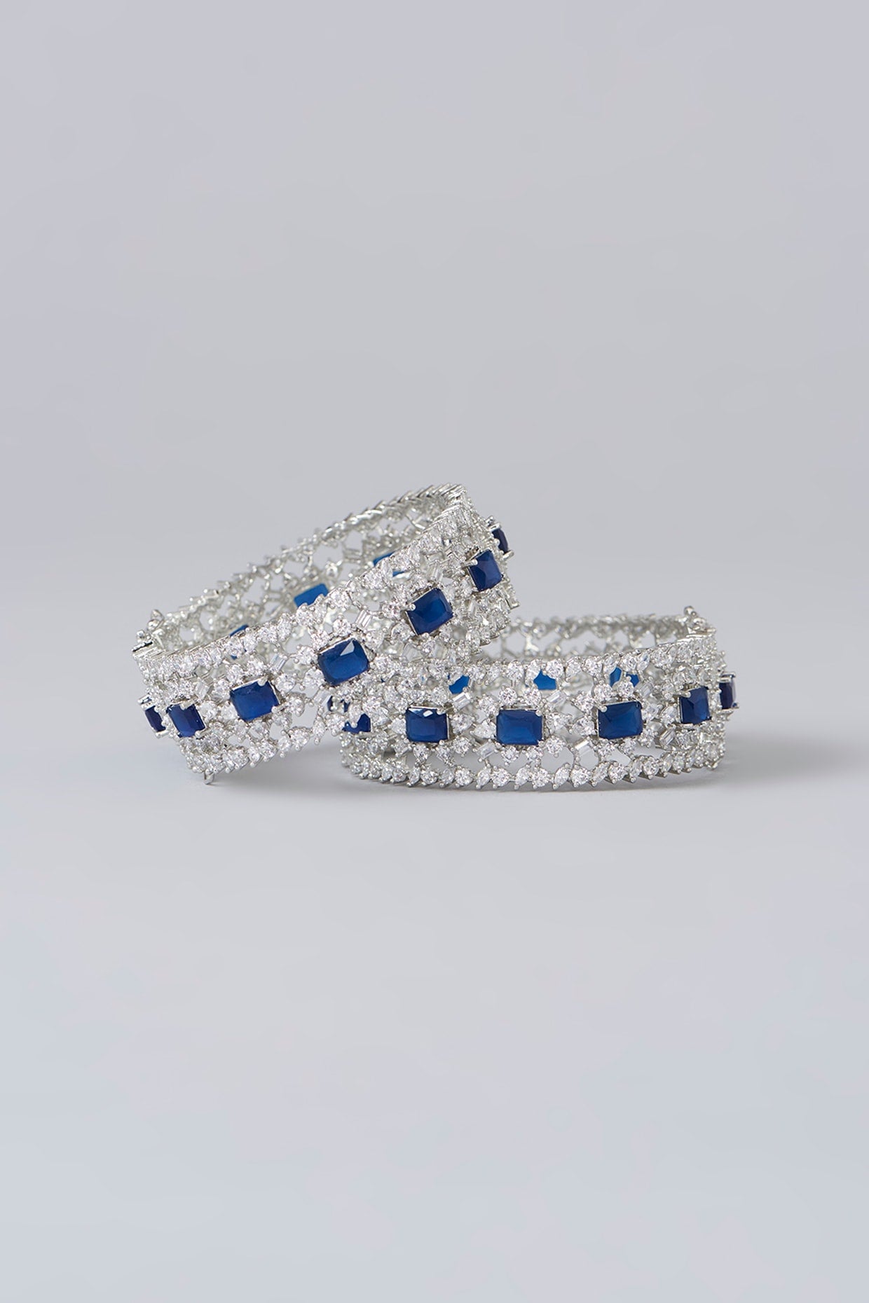 White Finish Diamond & Sapphire Stone Bangles (Set of 2)